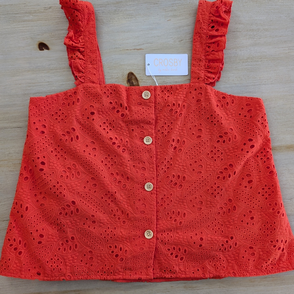 Crosby Red Eyelet Button-Up Top